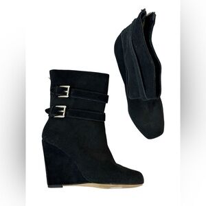 Michael Kors Black Suede Leather Ankle Wedge Boots Womens 10 Y2K Booties Luxury